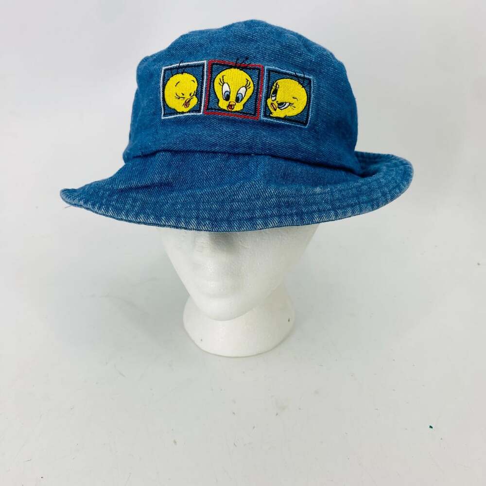 Vintage 1998 Looney Tunes Tweety Bird Denim Bucket Hat Embroidered Y2K 90s Retro